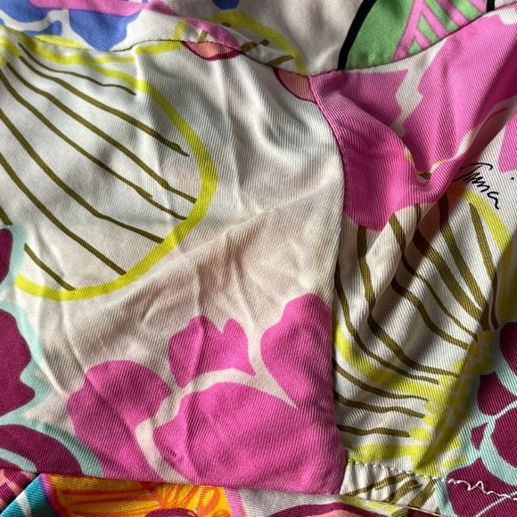 Trina Turk Floral Tunic Swimsuit Cover Up Stretch 3/4 Sleeve Lace‎ Up V-neck - Picture 8 of 9